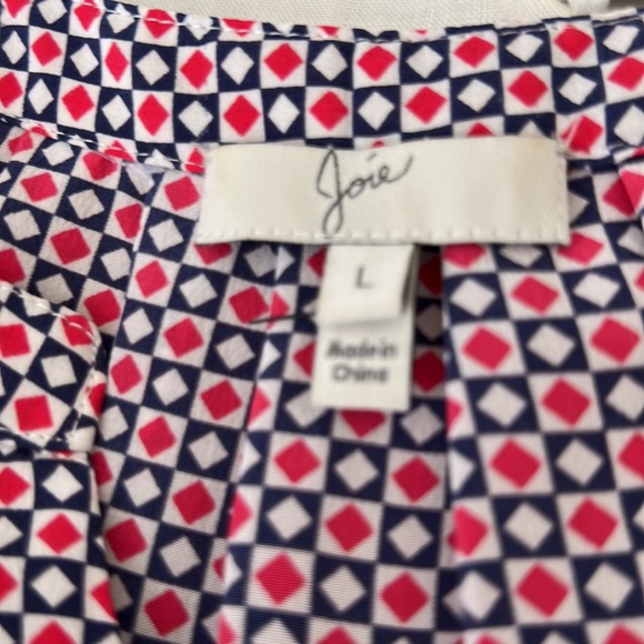 Joie silk print cutaway shoulder blouse. Delicate print in navy, white & red - Picture 7 of 8